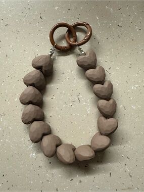 Taupe Heart Bead Bag Charm or Keychain